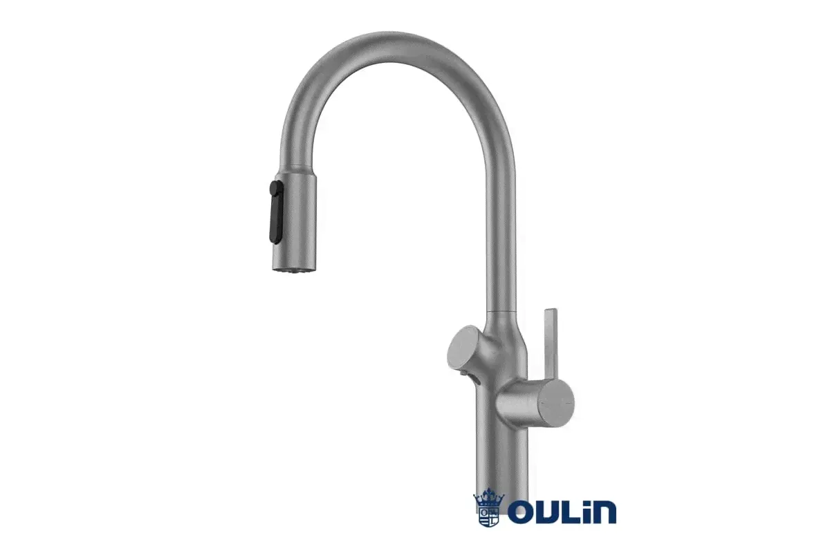 OULIN OL - 8018 Satin с выдвижной лейкой и сенсорным дозатором-0