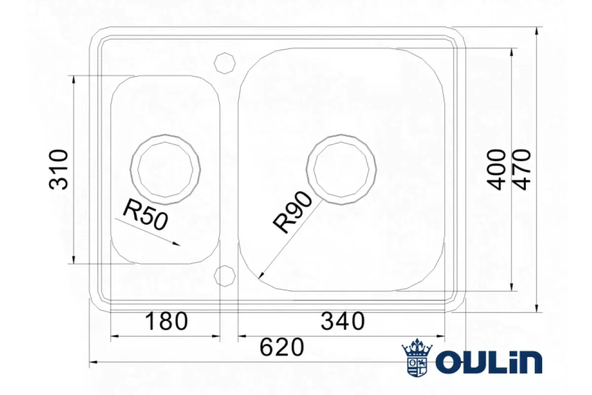 МОЙКА OULIN OL - 0304 нержавеющая сталь 620 x 470 мм-3