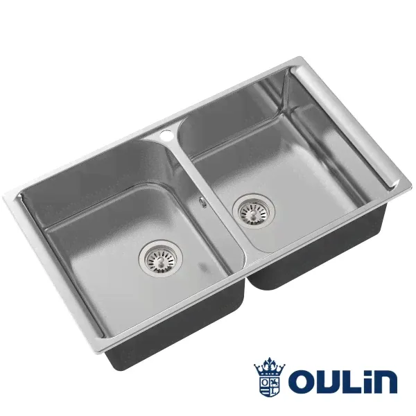 Oulin OL-S8201 кухонная мойка satin система POP-UP 85.6x48.6 см-0
