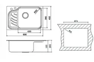 МОЙКА OULIN OL - 327R нержавеющая сталь 690 x 450 мм