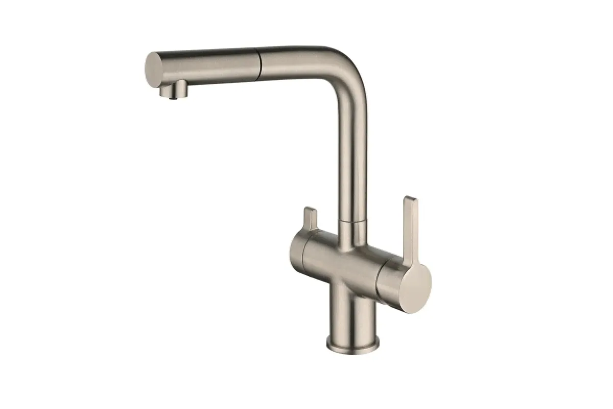 Смеситель для кухни OULIN 8026 Satin с краном для питьевой воды и выдвижной лейкой-2